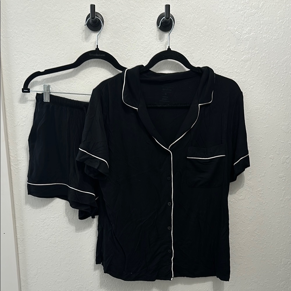 Black Women's Pajama Set with White Trim